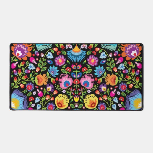 Folklore bloemen Wycinanki zwart Bureaumat (Voorkant)