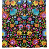 Folklore bloemen Wycinanki zwart Douchegordijn (Voorkant)