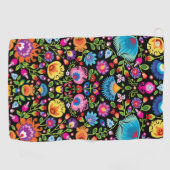 Folklore bloemen Wycinanki zwart Golfhanddoek (Horizontaal)