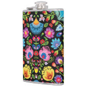 Folklore bloemen Wycinanki zwart Heupfles (Links)