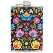 Folklore bloemen Wycinanki zwart Heupfles (Voorkant)