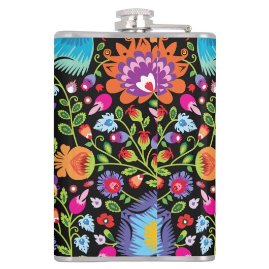 Folklore bloemen Wycinanki zwart Heupfles (Achterkant)