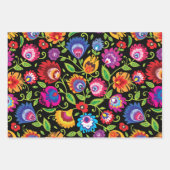 Folklore bloemen Wycinanki zwart Inpakpapier Vel (Voorkant 3)