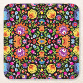 Folklore bloemen Wycinanki zwart Kartonnen Onderzetters (Voorkant)