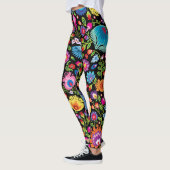 Folklore bloemen Wycinanki zwart Leggings (Links)