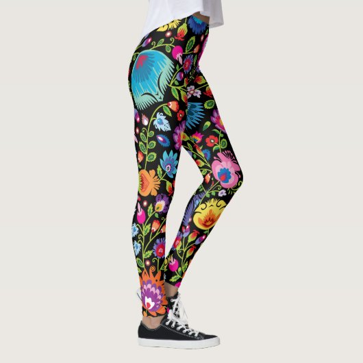 Folklore bloemen Wycinanki zwart Leggings (Rechts)