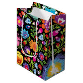 Folklore bloemen Wycinanki zwart Medium Cadeauzakje (Voorkant Gekanteld)