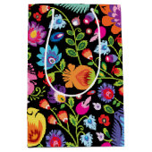 Folklore bloemen Wycinanki zwart Medium Cadeauzakje (Voorkant)