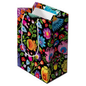 Folklore bloemen Wycinanki zwart Medium Cadeauzakje (Achterkant Gekanteld)