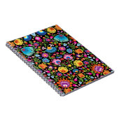 Folklore bloemen Wycinanki zwart Notitieboek (Rechterzijde)