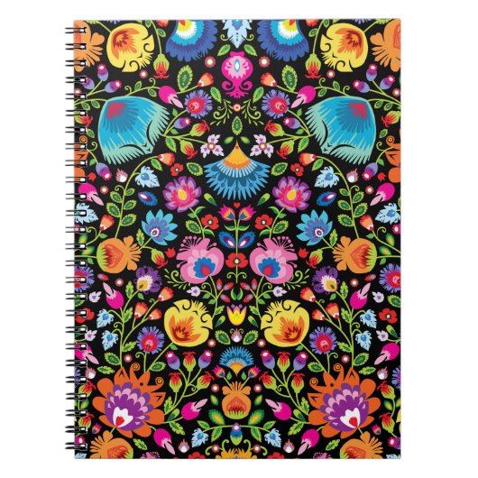 Folklore bloemen Wycinanki zwart Notitieboek (Voorkant)