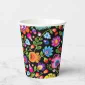 Folklore bloemen Wycinanki zwart Papieren Bekers (Voorkant)