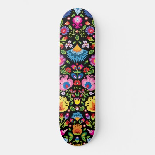 Folklore bloemen Wycinanki zwart Persoonlijk Skateboard (Voorkant)