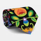 Folklore bloemen Wycinanki zwart Stropdas (Opgerold)