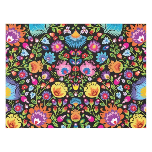 Folklore bloemen Wycinanki zwart Tafelkleed (Voorkant (Horizontaal))