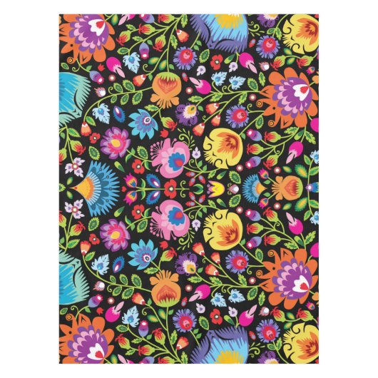 Folklore bloemen Wycinanki zwart Tafelkleed (Voorkant)