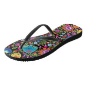Folklore bloemen Wycinanki zwart Teenslippers (Schuin)