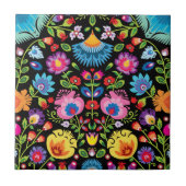 Folklore bloemen Wycinanki zwart Tegeltje (Voorkant)