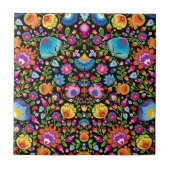 Folklore bloemen Wycinanki zwart Tegeltje (Voorkant)