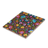 Folklore bloemen Wycinanki zwart Tegeltje (Zijkant)