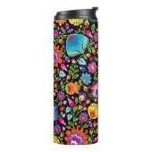 Folklore bloemen Wycinanki zwart Thermosbeker (Gedraaid links)