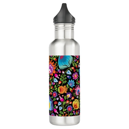 Folklore bloemen Wycinanki zwart Waterfles (Links)