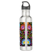 Folklore bloemen Wycinanki zwart Waterfles (Achterkant)