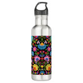 Folklore bloemen Wycinanki zwart Waterfles (Voorkant)