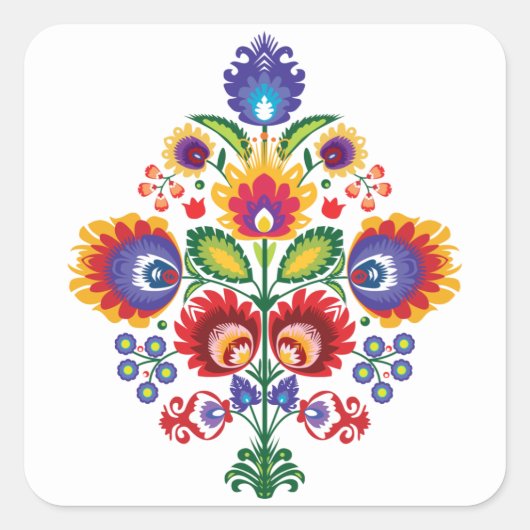 Folklore compositie op wit vierkante sticker (Voorkant)