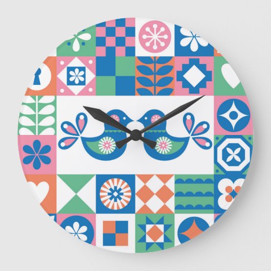 Folklore Floral Kaart: Scandinavisch design. Grote Klok (Voorkant)