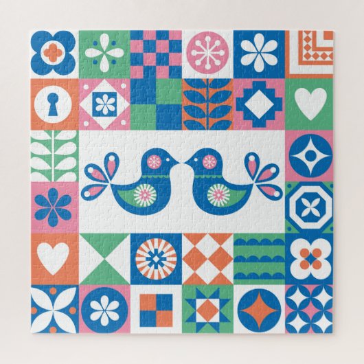 Folklore Floral Kaart: Scandinavisch design. Legpuzzel (Verticaal)