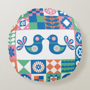 Folklore Floral Kaart: Scandinavisch design. Rond Kussen