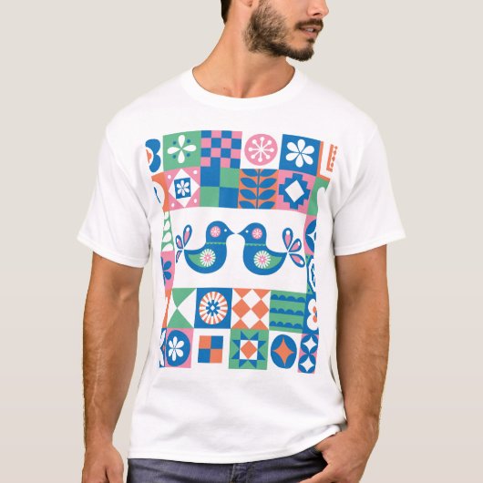 Folklore Floral Kaart: Scandinavisch design. T-shirt (Voorkant)