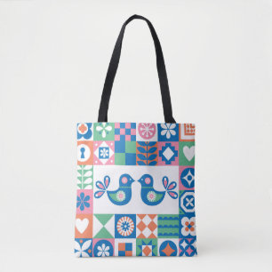 Folklore Floral Kaart: Scandinavisch design. Tote Bag