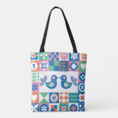 Folklore Floral Kaart: Scandinavisch design. Tote Bag (Achterkant)