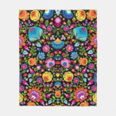 Folklore flowers Wycinanki black  Fleece Deken (Voorkant)