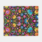 Folklore flowers Wycinanki black  Fleece Deken (Voorkant (Horizontaal))
