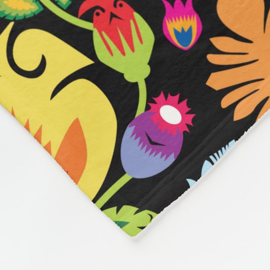 Folklore flowers Wycinanki black Fleece Deken (Hoek)