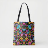 Folklore flowers Wycinanki black  Tote Bag (Voorkant)