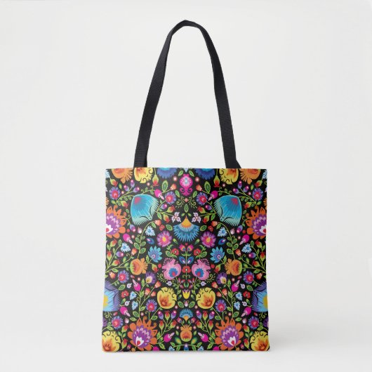 Folklore flowers Wycinanki black Tote Bag (Voorkant)