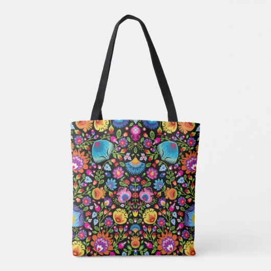 Folklore flowers Wycinanki black  Tote Bag (Achterkant)