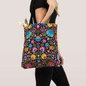 Folklore flowers Wycinanki black Tote Bag (Dichtbij)