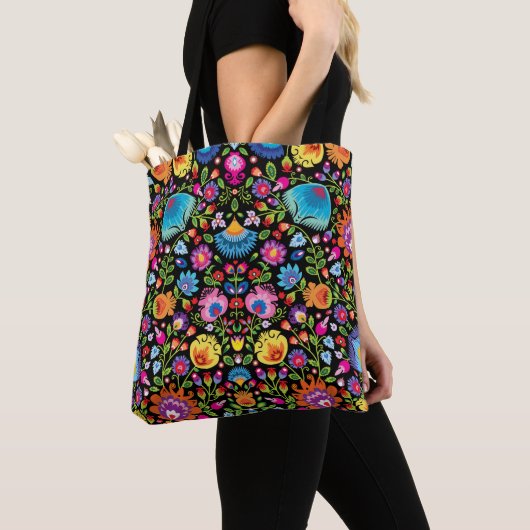 Folklore flowers Wycinanki black  Tote Bag (Dichtbij)