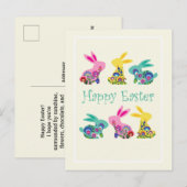 Folklore Happy Easter Bunnies geel Briefkaart (Voorkant / Achterkant)
