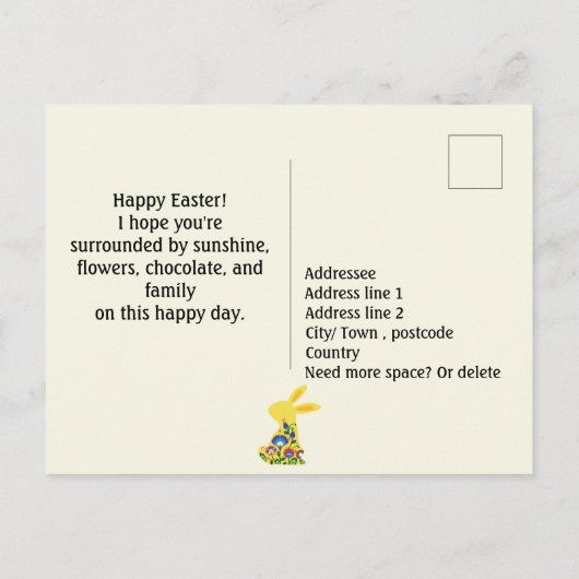 Folklore Happy Easter Bunnies geel Briefkaart (Achterkant)