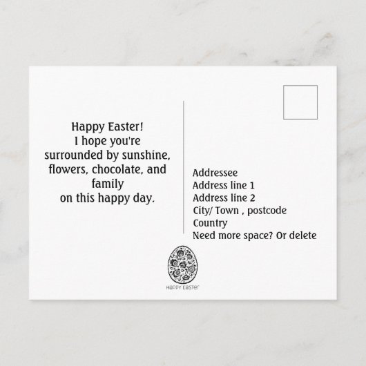 Folklore Happy Easter Zwart&wit [ei] Briefkaart (Achterkant)