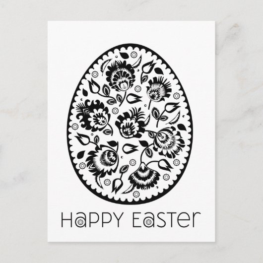 Folklore Happy Easter Zwart&wit [ei] Briefkaart (Voorkant)