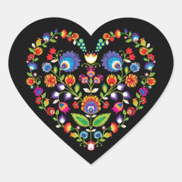 Folklore-hart, stijl van Wycinanki Hart Sticker