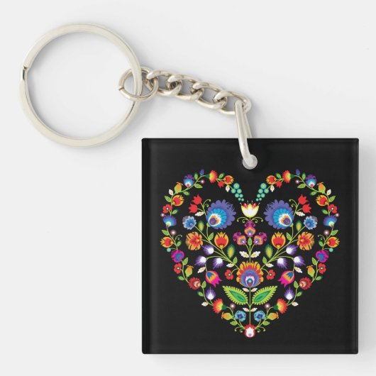 Folklore-hart, stijl van Wycinanki Sleutelhanger (voorkant)