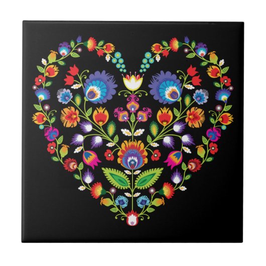 Folklore-hart, stijl van Wycinanki Tegeltje (Voorkant)